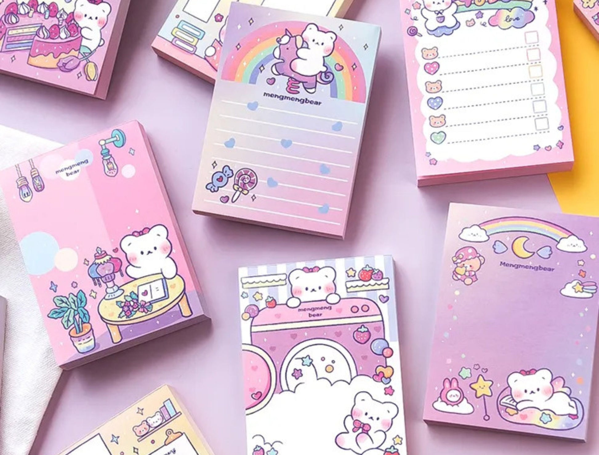 100 Sheets Cute Kawaii Bear Memo Pad, Kawaii To Do List, Stationary, Cute Notepads, Kawaii Bear Notepad, Rainbow Bears and Hearts Stationary