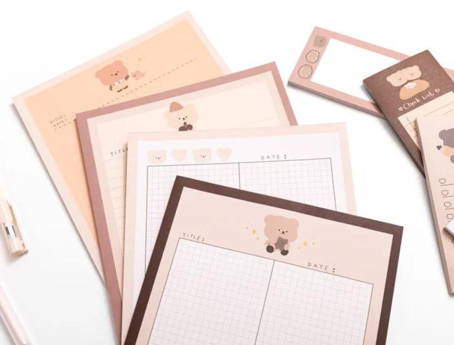 30-50 Sheets Cute Kawaii Bear Memo Pad, Kawaii To Do List, Large and Small Stationary Sheets, Notepads, Kawaii Bear Notepad & Stationary