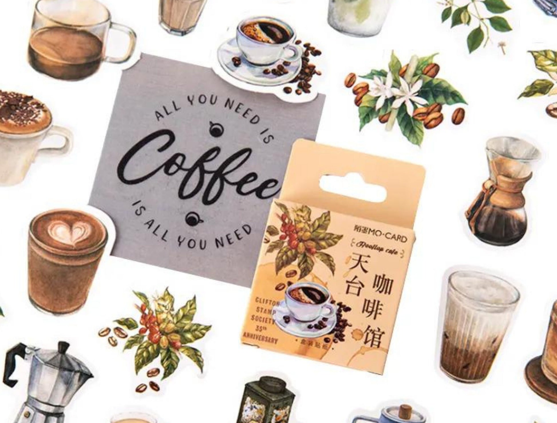 46 Pieces Coffee Stickers, Latte Art Stickers, Matcha Stickers, Cute Stickers, Coffee Bean Stickers, Coldbrew Stickers