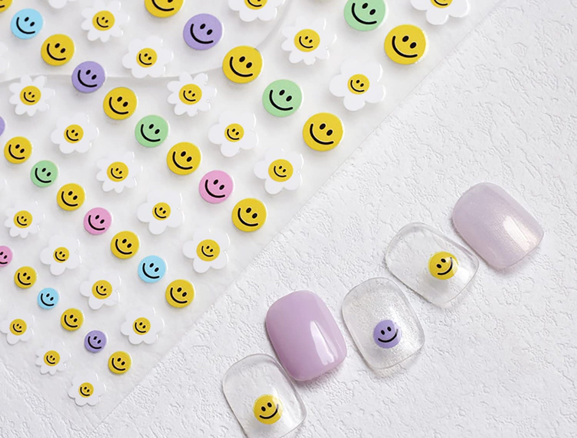 Kawaii Nail Decals, Smiley Flower Nail Stickers, Pastel Daisy Nail Decal, Cute Smiley Nail Decals, Happy Face Nail Stickers